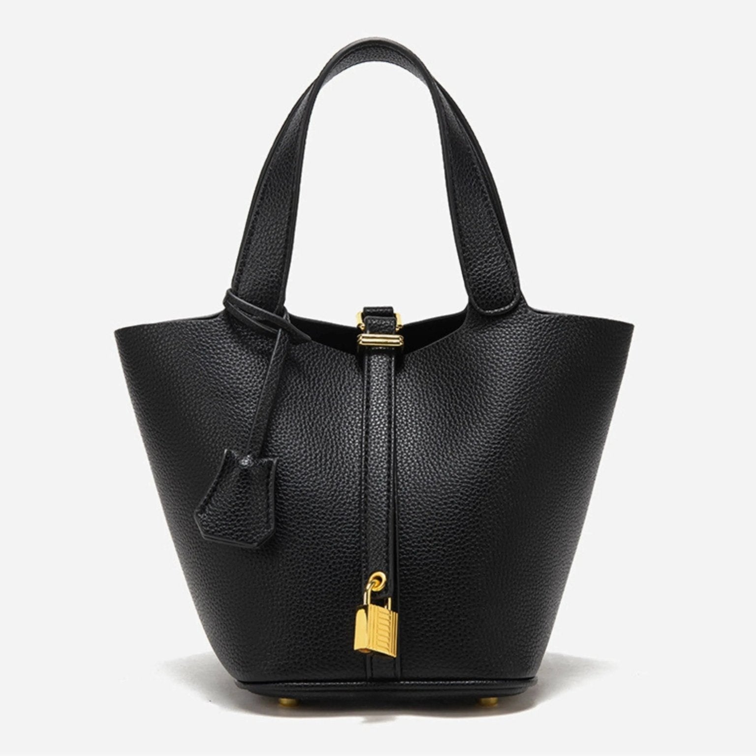 Minimalist Leather Bucket Bag with Gold Lock – Sleek Design