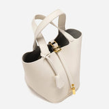Minimalist Leather Bucket Bag with Gold Lock – Sleek Design