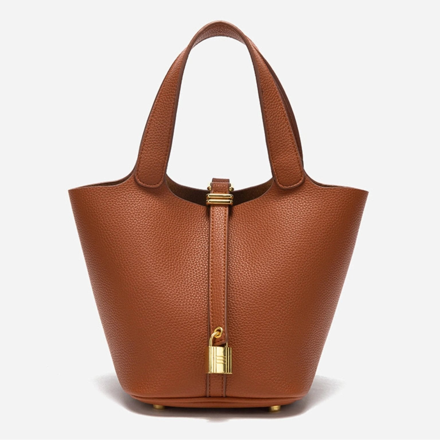 Minimalist Leather Bucket Bag with Gold Lock – Sleek Design