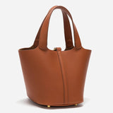 Minimalist Leather Bucket Bag with Gold Lock – Sleek Design