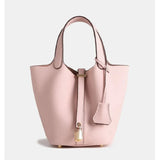 Minimalist Leather Bucket Bag with Gold Lock – Sleek Design