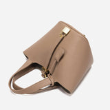 Minimalist Leather Bucket Bag with Gold Lock – Sleek Design
