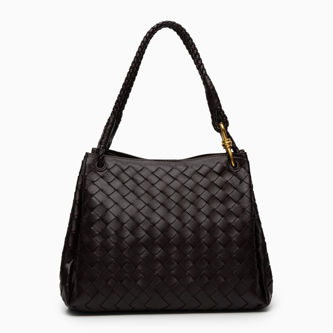 Monaco Woven Tote Bag with Braided Handle and Gold Accent – Luxury Designer Handbag