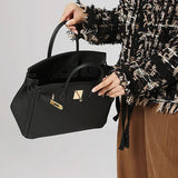 Structured Leather Work Bag with Gold Lock