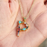 Multicolor Initial A Pendant Necklace