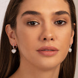 Gold Pavé Heart Drop Hoop Earrings