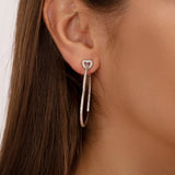 Heart Top Elongated Hoop Earrings with Crystal Pavé