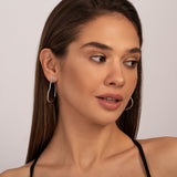 Heart Top Elongated Hoop Earrings with Crystal Pavé