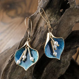 Elegant Blue Lily Floral Drop Earrings with Pearls