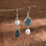 Asymmetrical Pearl and Gemstone Drop Earrings – Handcrafted Elegance